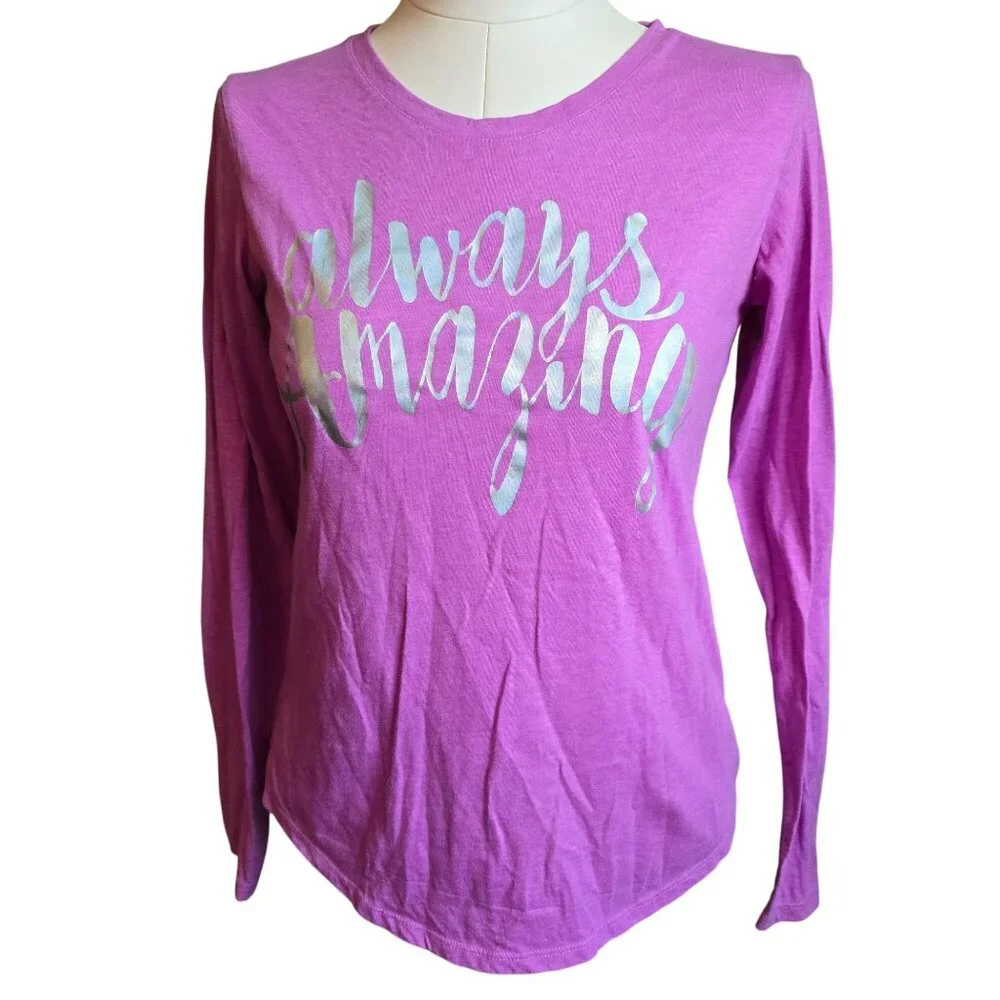 Old Navy Always Amazing Girls Long Sleeve T-Shirt XXL Purple Silver jj3753